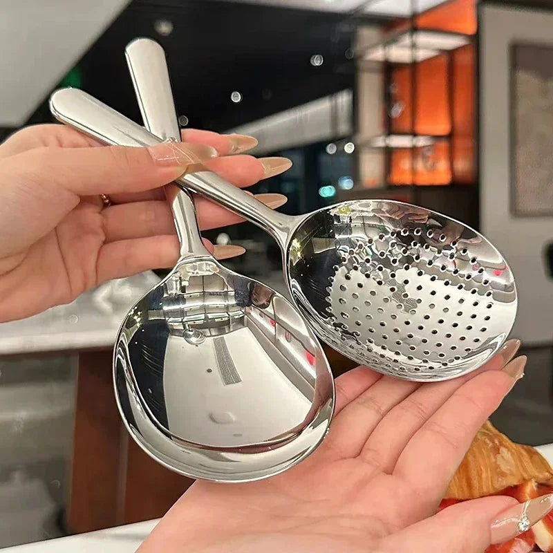 1 Stainless Steel Ladle Serving Soup Rice Spoon Drain Hole Heat Qme