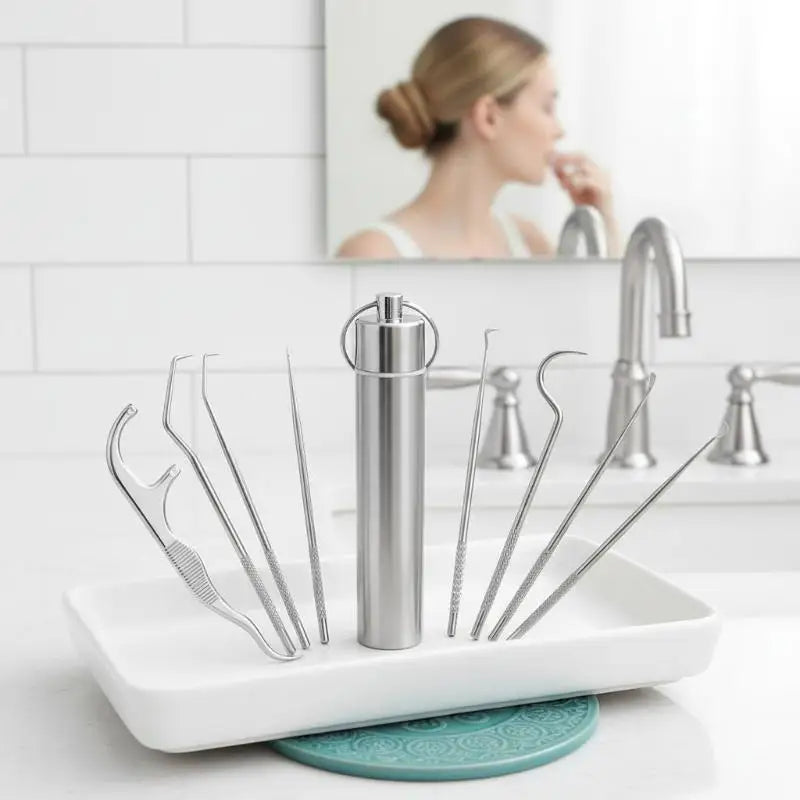 Stainless Steel Toothpicks Pocket Portable Floss Pick Reusable Metal Qme