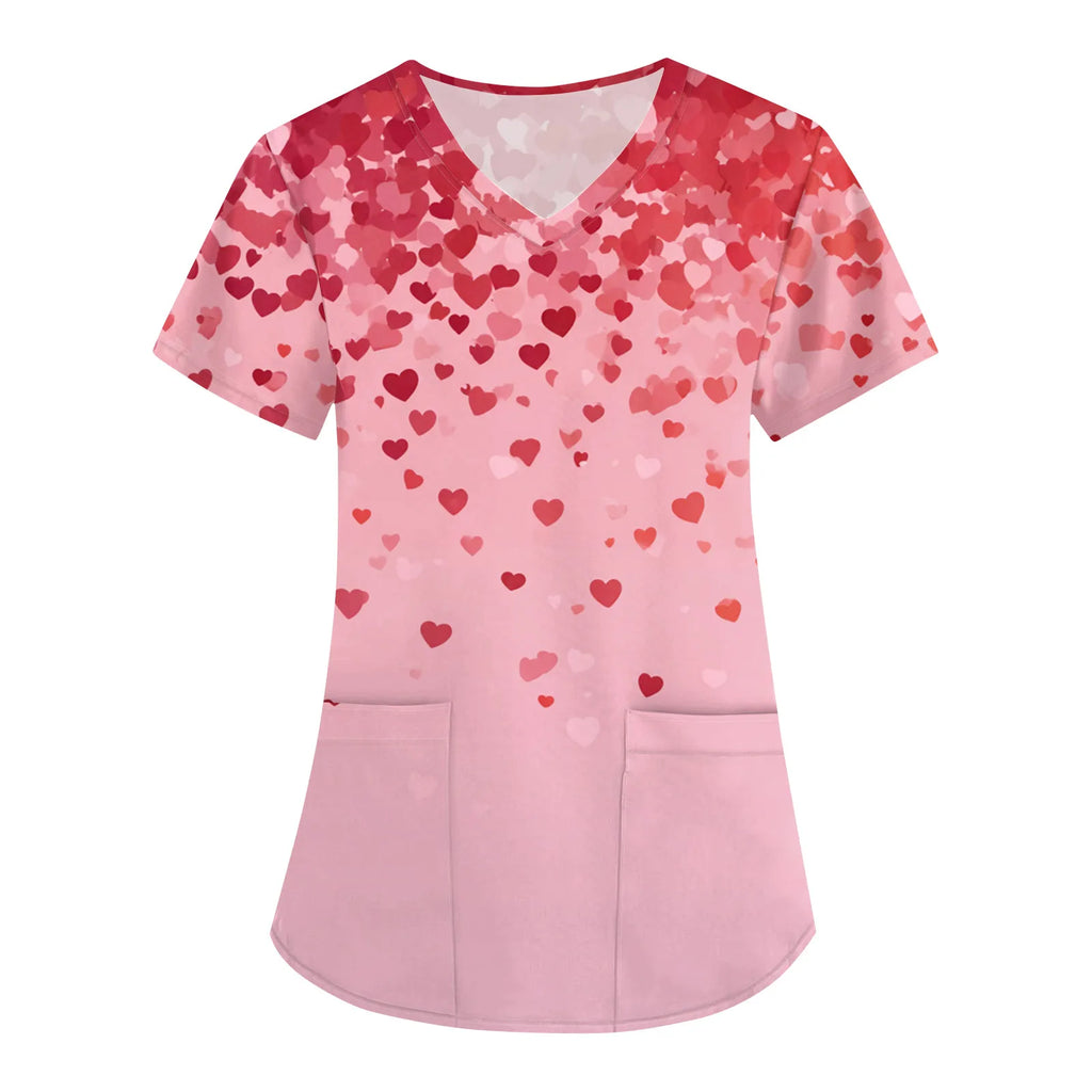 Summer Short Sleeve Medical Scrubs Clothes Pharmacy Beauty Salon Workwear Nurse Uniform Hospital Doctor Dental Surgery Work Top Qme Deep Red L