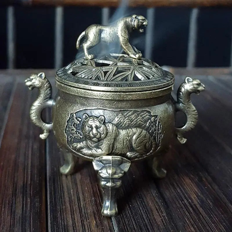 Home Decoration Ancient Tiger Incense Burner Metal Small Ornaments Qme