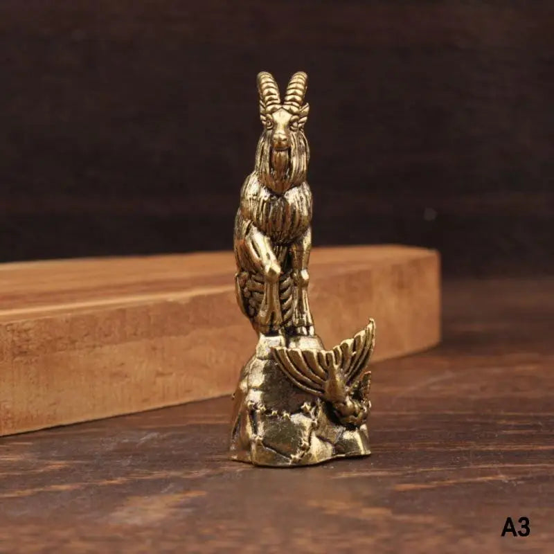 Chinese Zodiac Goat Lucky Statue Hand Polished Brass Sheep Figurine Qme A3