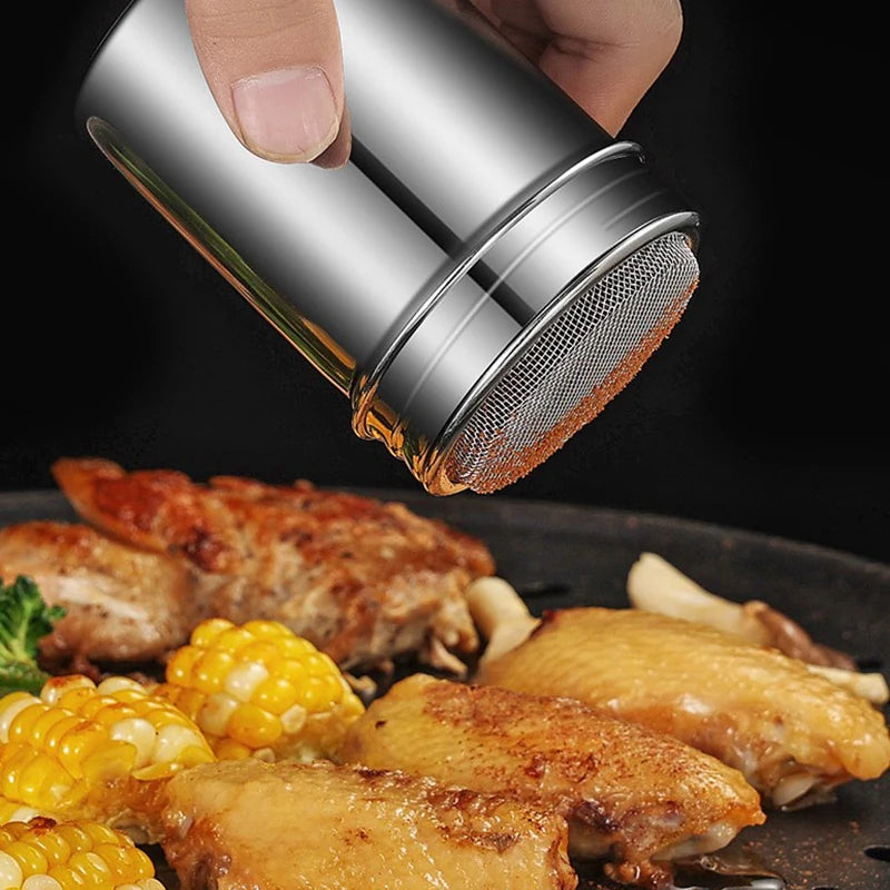 Stainless Steel Cocoa Flour Coffee Sifter Flour Sugar Icing Mesh Sifter Powder Spreading Tank for Fancy Coffee Barbecue Tools. Qme
