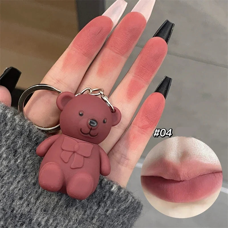 Matte Velvet Lipglaze Waterproof Long Lasting Cute Bear Lipglosses Silky Smooth Liquid Lipstick Makeup Sexy Women Lip Balm Gift Qme 04