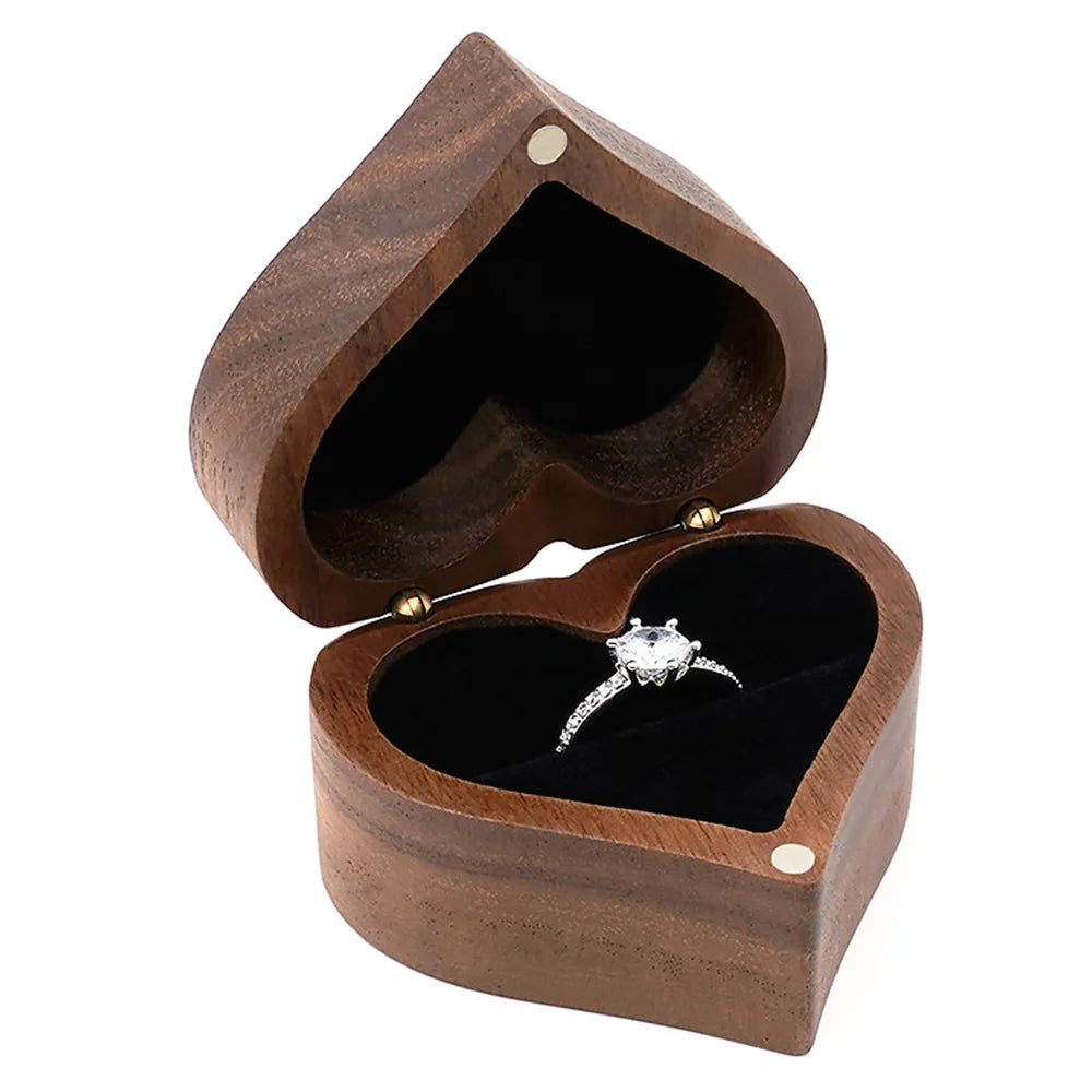 Premium Solid Wood Jewelry Organizer (Black Walnut) - Jewelry Display for Earrings & Couples Rings Jewelry Case Valentine Gift Qme Heart Black Single