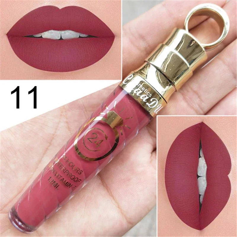 20 Colors Lipstick Waterproof Long Lasting Matte+Shimmer Mental Beauty Lip Gloss Nude Glitter Lip Gloss Beauty Red Lip Tint New Qme 11