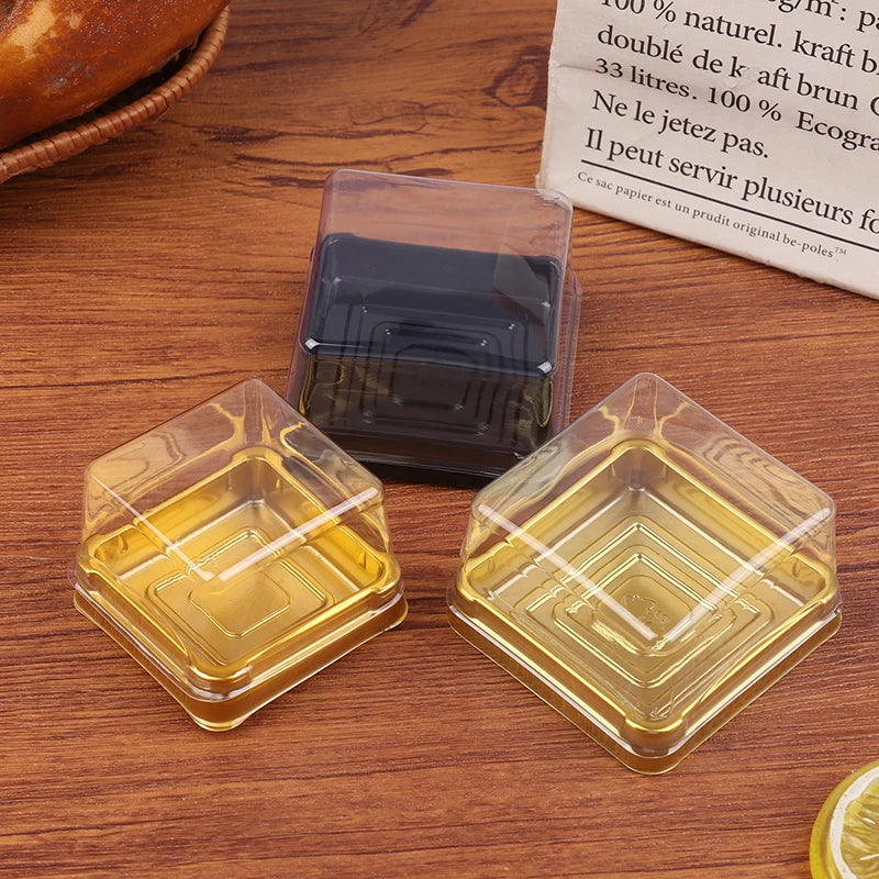 50Pcs Dessert Egg-Yolk-Puff BoxTransparent Square Plastic Muffin Packaging Boxes Moon Cake Container Baking Food Packing Qme