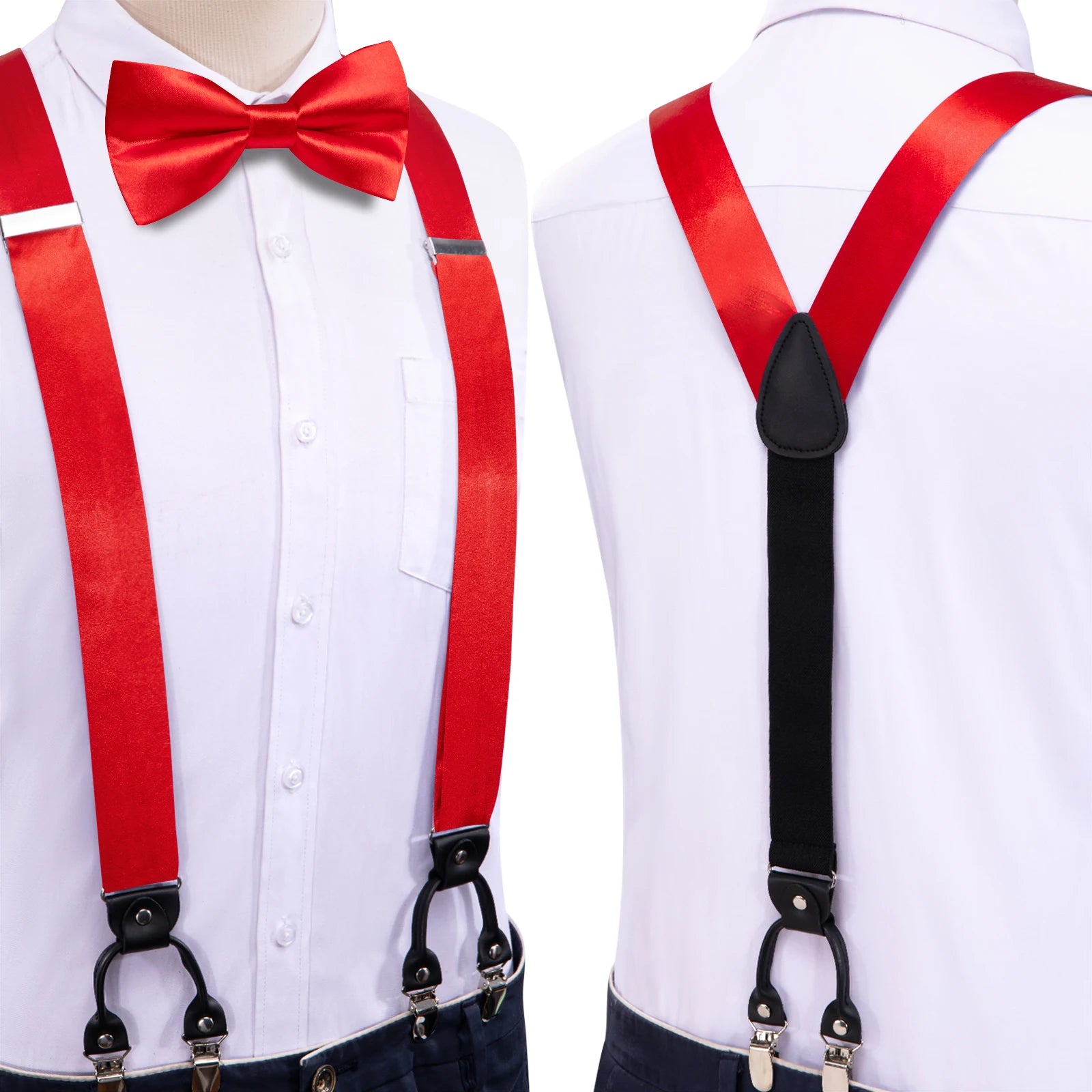 Hi-tie Silk Mens Braces Bowtie Hanky Cufflinks Y Back Clip Adjustable