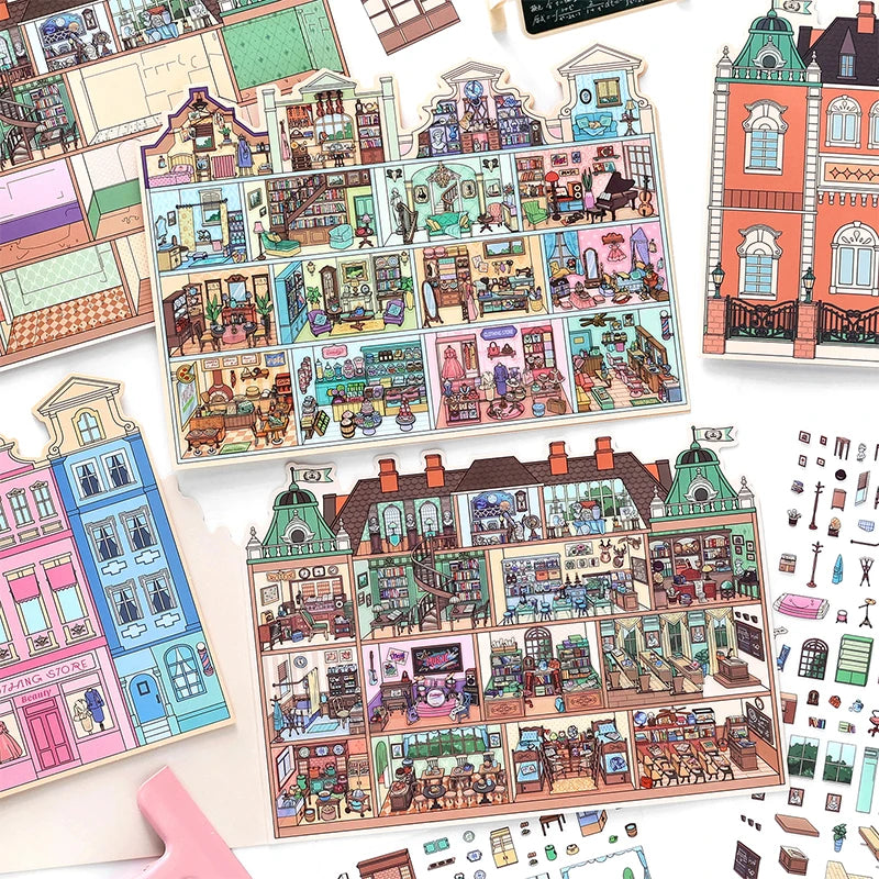 European Style Miniature Room Building Stickers, Versatile for Collage & Decoration, Exquisite Details, Art Collection Qme