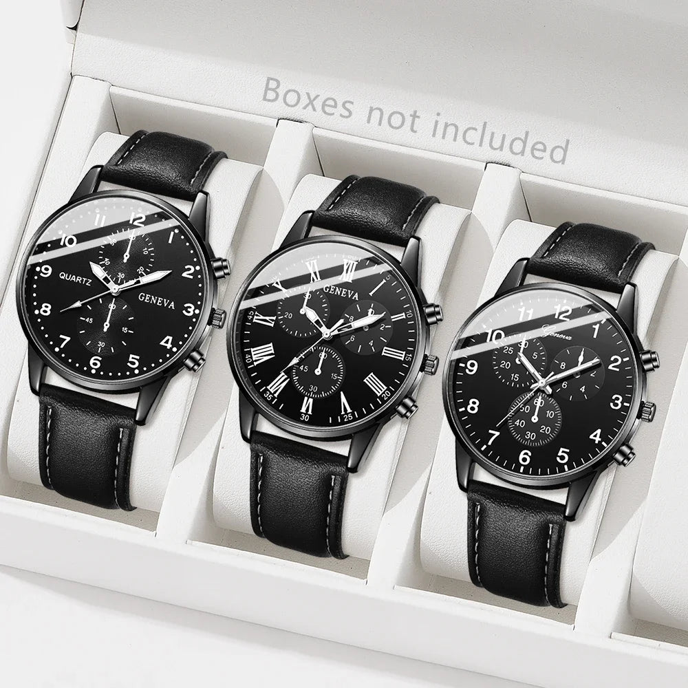 2026 3pcs men's three eye business casual trendy belt quartz watch high-end atmospheric watch Qme