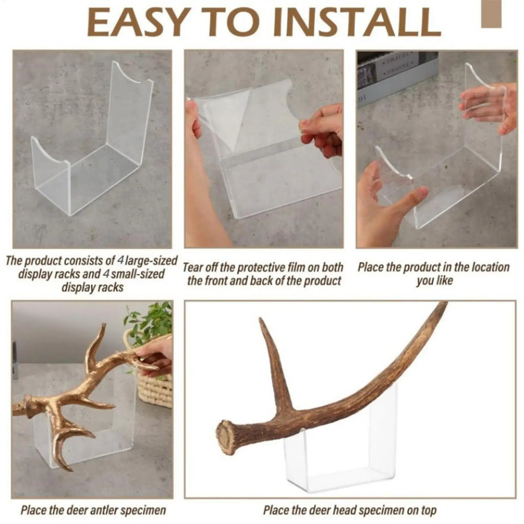 Antler Mount 4-Piece Shelf Holder Organizer Acrylic Display Stands Qme