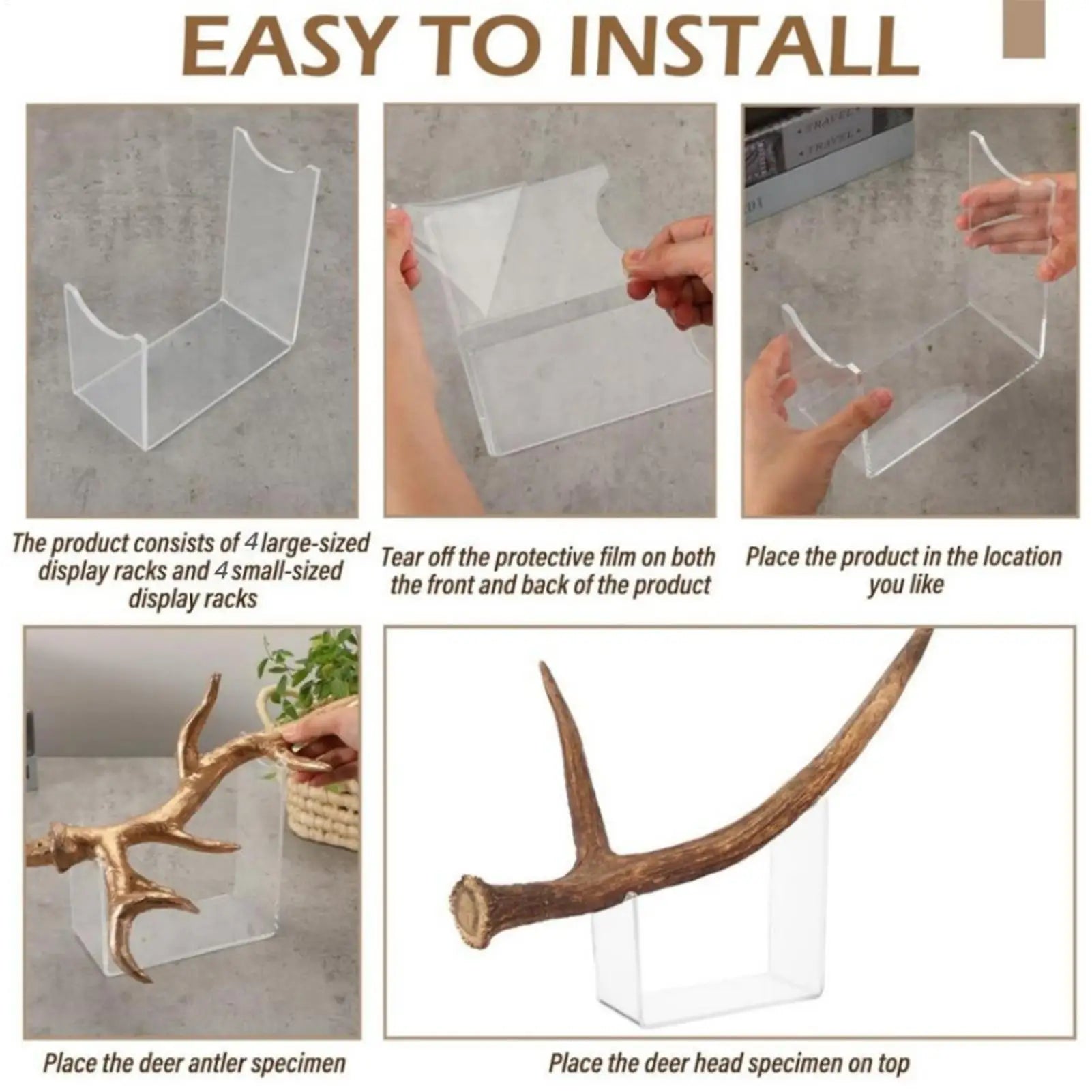Antler Mount 4-Piece Shelf Holder Organizer Acrylic Display Stands Qme