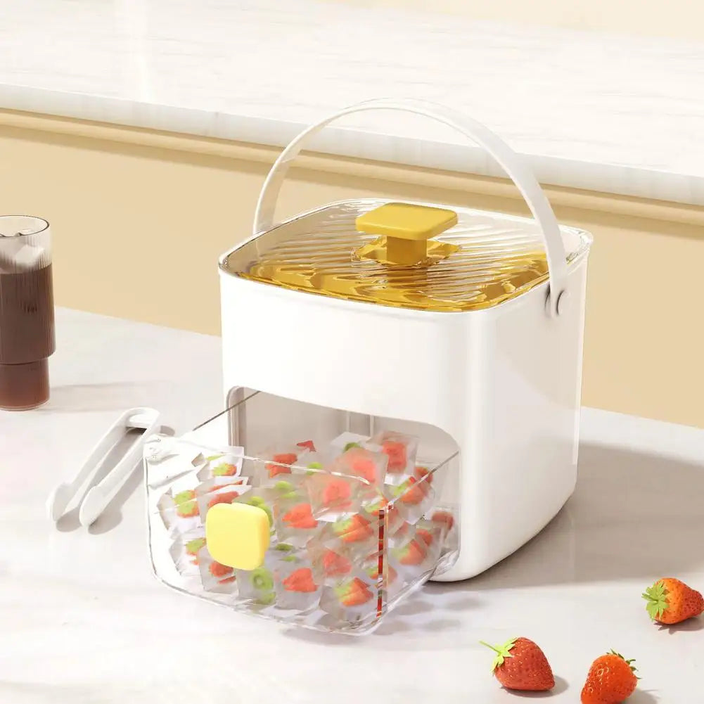 Ice Cube Tray Lid Bin Space-saving Small Bucket Tongs Easy Release Qme D