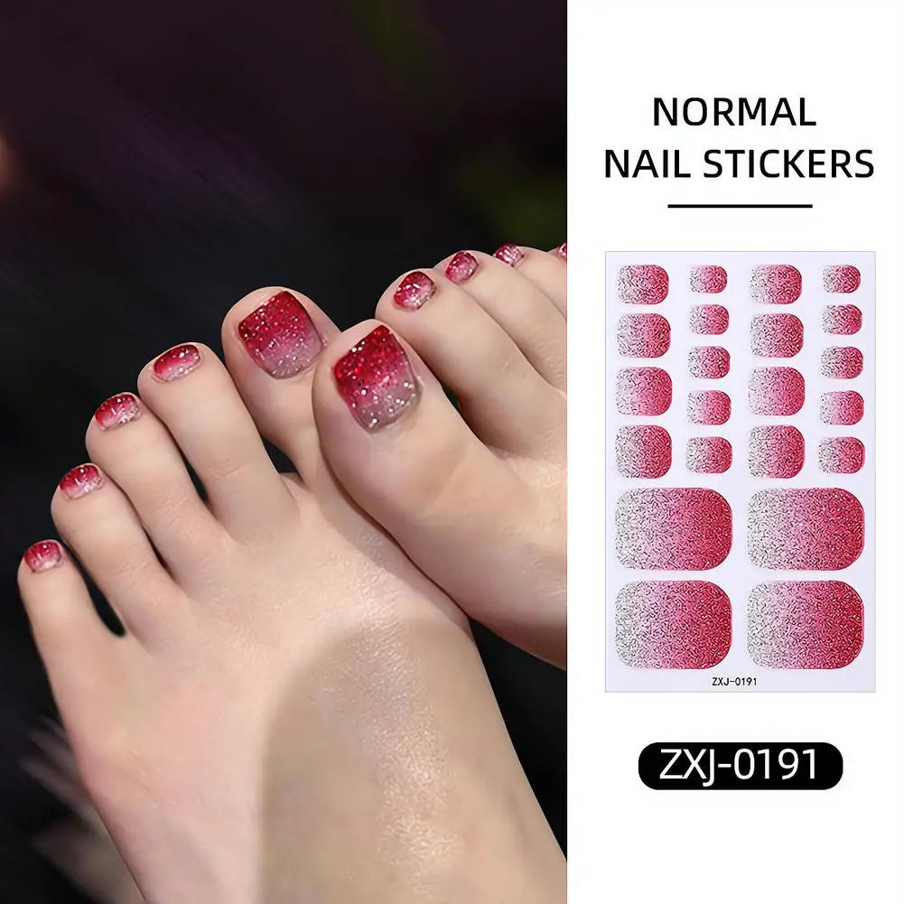Toe Nail Stickers Full Wraps Gradient Glitter Toenail Polish Strips Qme