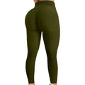 Women's Bubble Hip Lifting Exercise Fitness Running High Waist Yoga Pants Solid Color Fashionable Yoga Pants Qme Army Green L