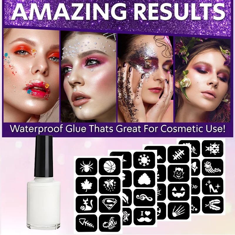 Reusable Temporary Tattoo Body Glue Multipurpose Stencil Glitter Qme