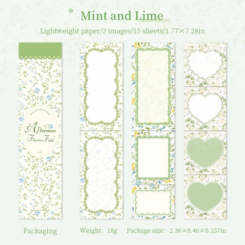 Pastoral Floral Long Sticky Notes,Tearable Afternoon Flower Field Memo Pads,Vintage Floral Background Paper for Journal Collage Qme F