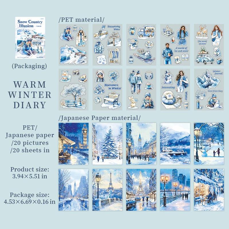 20 Sheets Winter Snowy Fairyland Theme Sticker Book for DIY Scrapbooking Collage Guitar Phone Case Notebook Decoration Qme 3