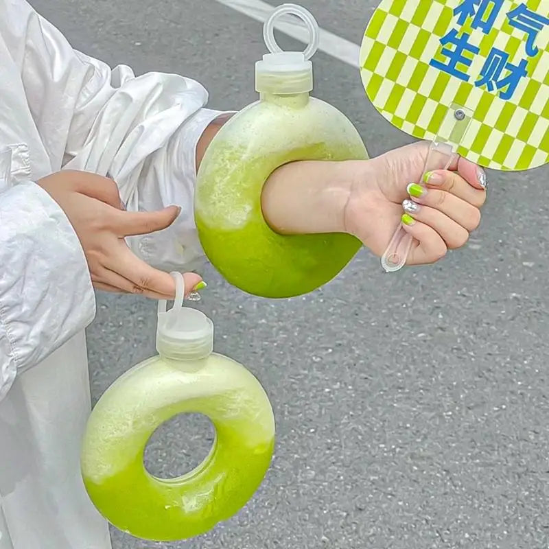350ML Donut Kids Water Bottle Leak-Proof Travel Cup Children Anti Fall Transparent Drinking Bottle Sports Water Bottle Qme