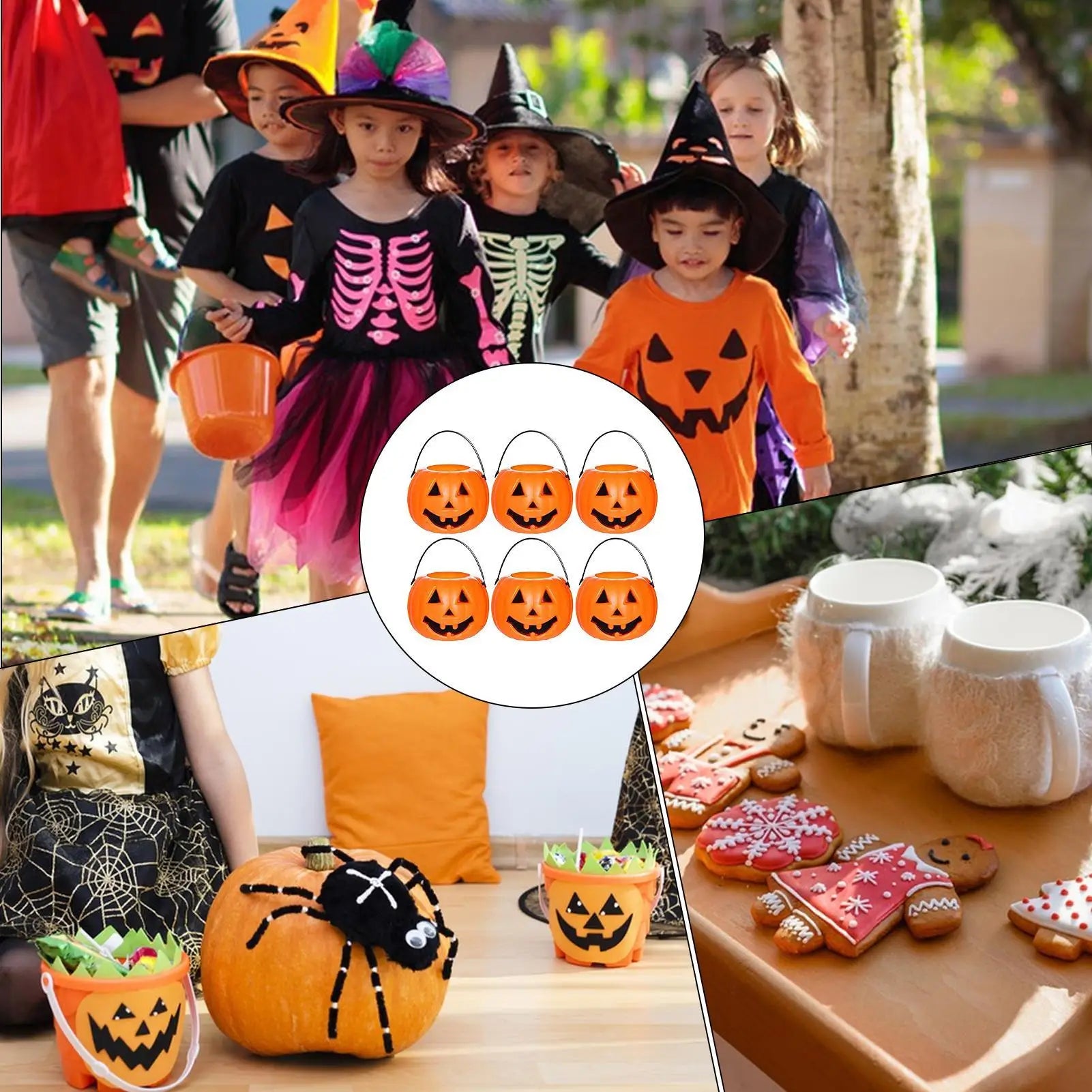 Halloween Candy Bucket 6 Ghost Holder Jack O Lantern Storage Jars Qme