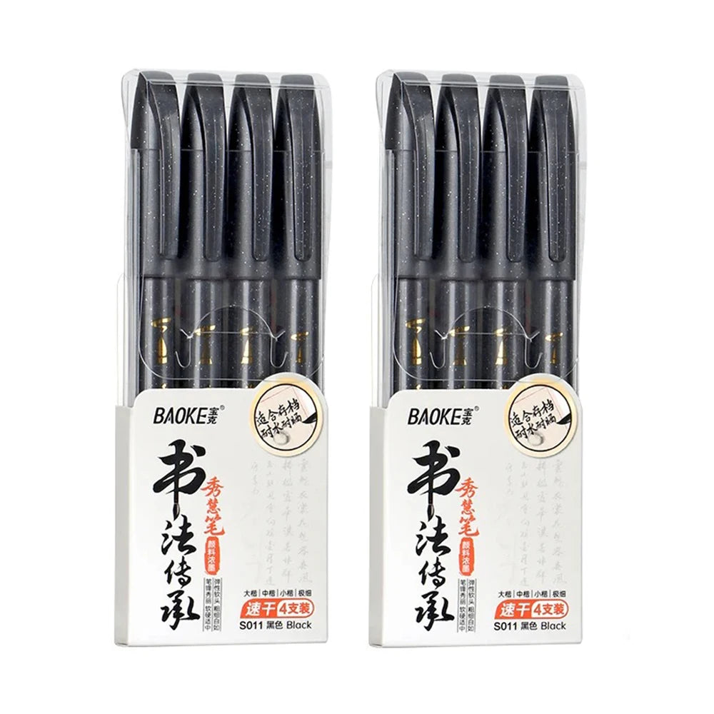 4-Size Calligraphy Pen Set for Writing, Drawing & Hand Lettering, Black Ink Brush Markers for Art, Calligraphy, Sketching Qme 2 boxs
