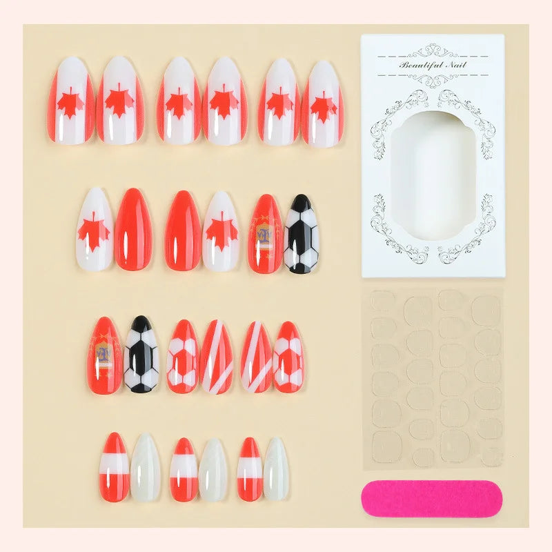 Stylish Canada National Team Almond Full Cover Press On Nails Sophisticated Canada National Symbol Design Fake Nails Qme