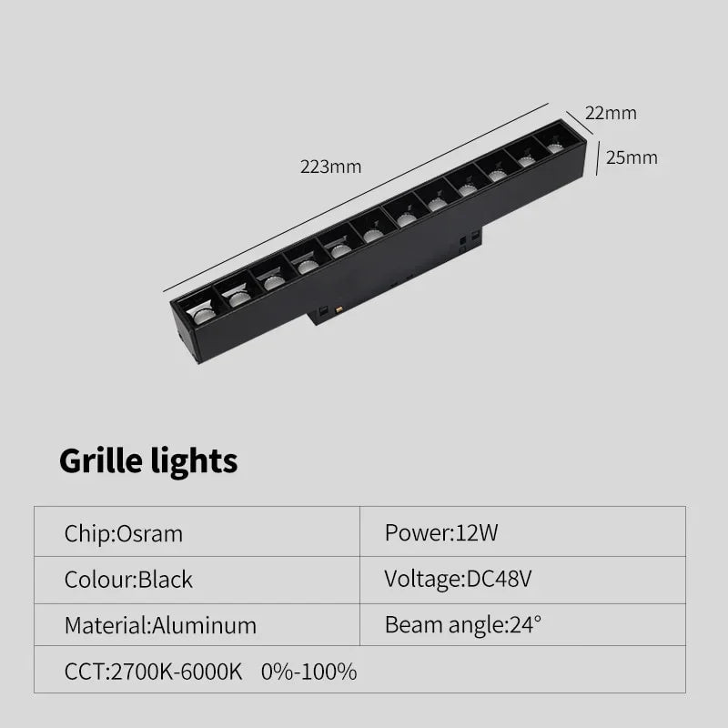 New Magnetic Track Light Dimmable Remote Control 48VLed Ceiling Lamp Track Rail Lighting No Main Light Design Spotlight Qme grille light 12w Natural light 4000K