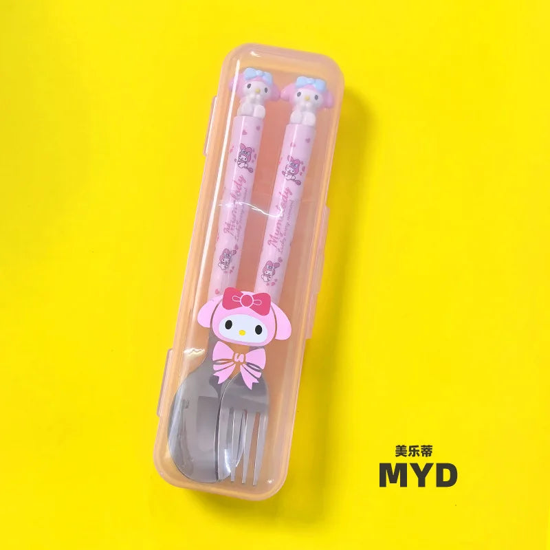Hello Kitty Kuromi Cartoon Children's Tableware Spoon Portable Two-Piece Set for Students Stainless Steel Fork and Spoon Set Qme 2