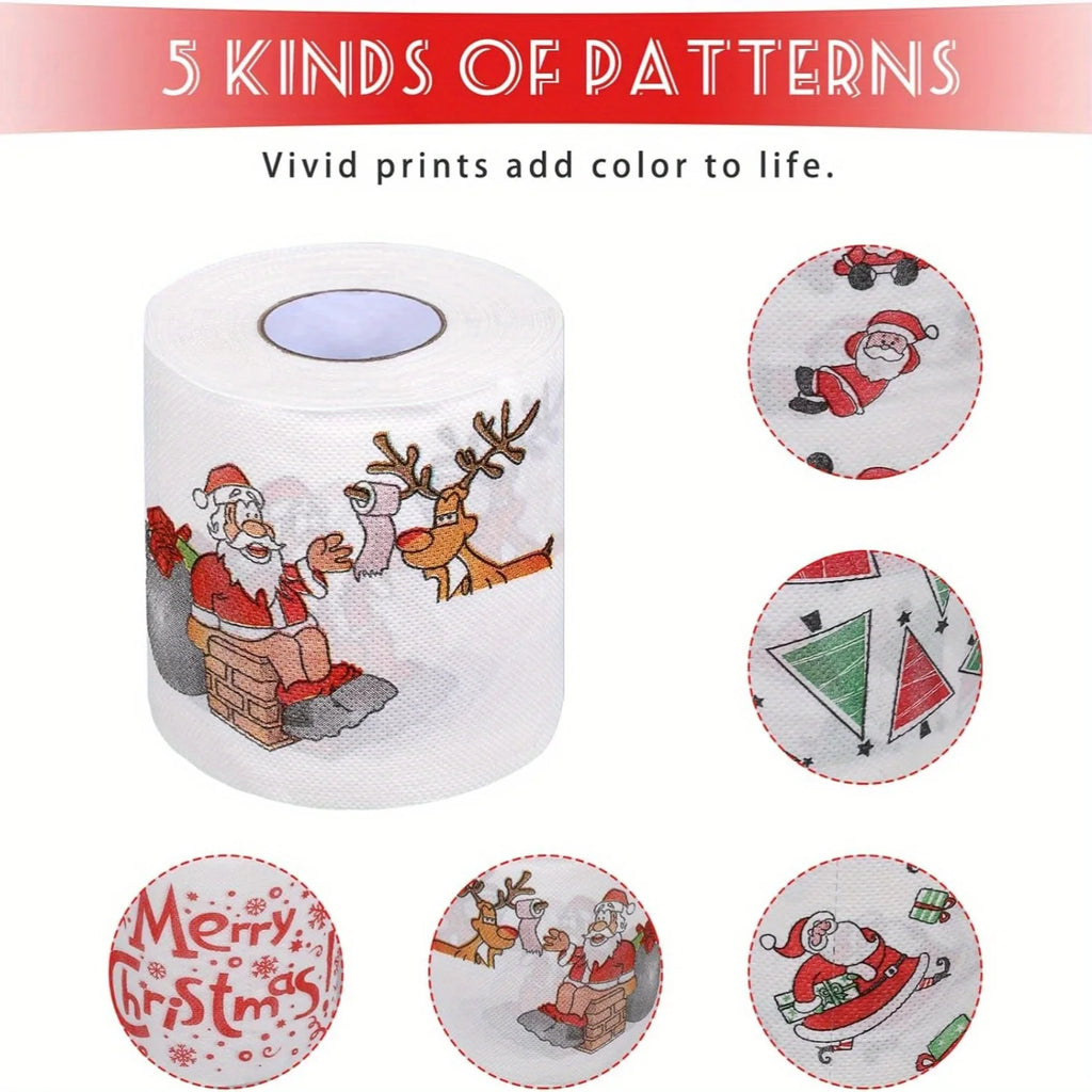 Christmas Festive Toilet Paper - 2 Layers, Unscented, with Santa and Reindeer Patterns - Perfect for Holiday Home Decorations, C Qme
