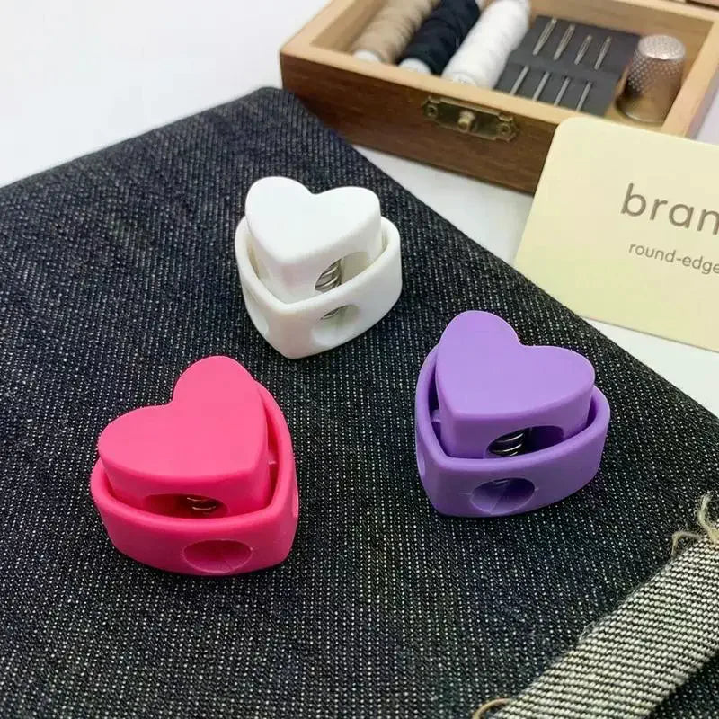 5pcs Colorful Garment Stoppers Heart-Shaped Plastic Cord Locks Double Hole Spring Toggle Anti-slip Stoppers Garment Accessories Qme