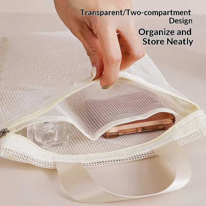 Mesh Makeup Toiletry Storage Bags Handbags Portable Travel Washing Body Shower Tools Organizer Hanging Organizer Pouch Qme