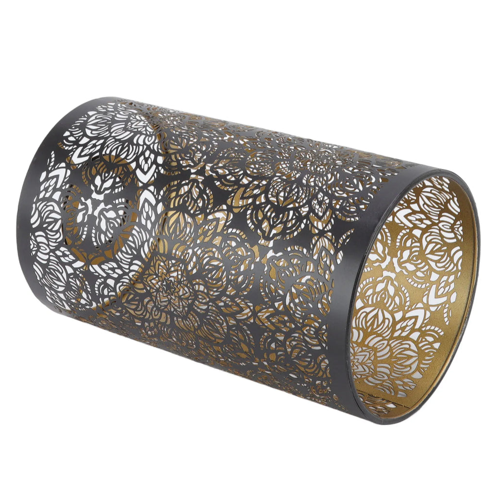Lamp Shade Cylindrical Circular Pattern Black Lamp Shade Detachable Interventional Installation Wrought Iron for Nightstand Qme