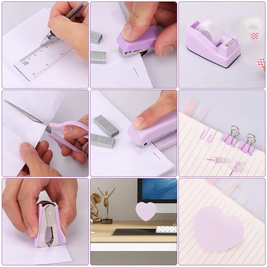 7Pcs/Set Organizer Accessories Set Office Supplies Stapler Staple Remover Paper Clips Back To School Student Stationery Kit Qme