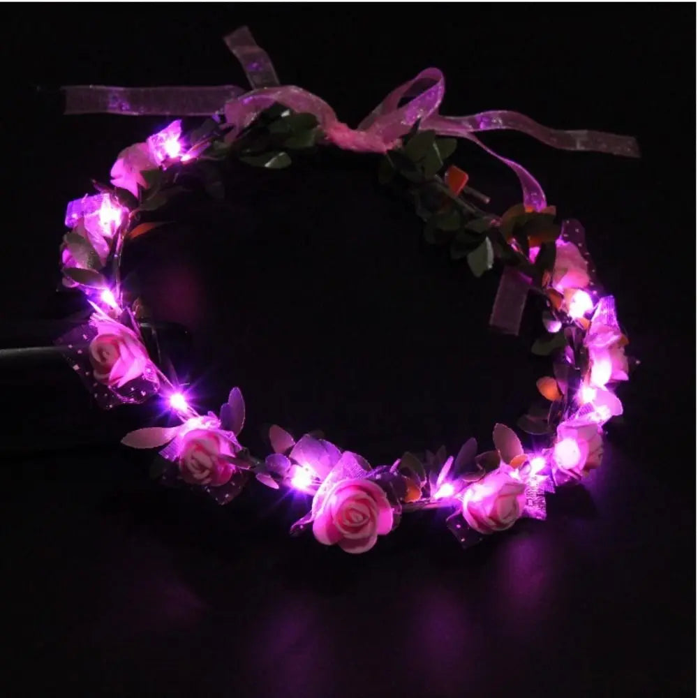 Elegant Vintage Luminous Foam Party Headwear Crown Flower Headband Qme pink