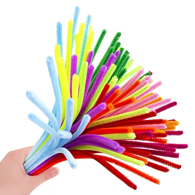 100PCS Colorful Chenille Stem Twisted Rod Wool Root Fluffy Bar Iron Wire DIY Handcraft Twisting Decorations Pipe Cleaners Plush Qme