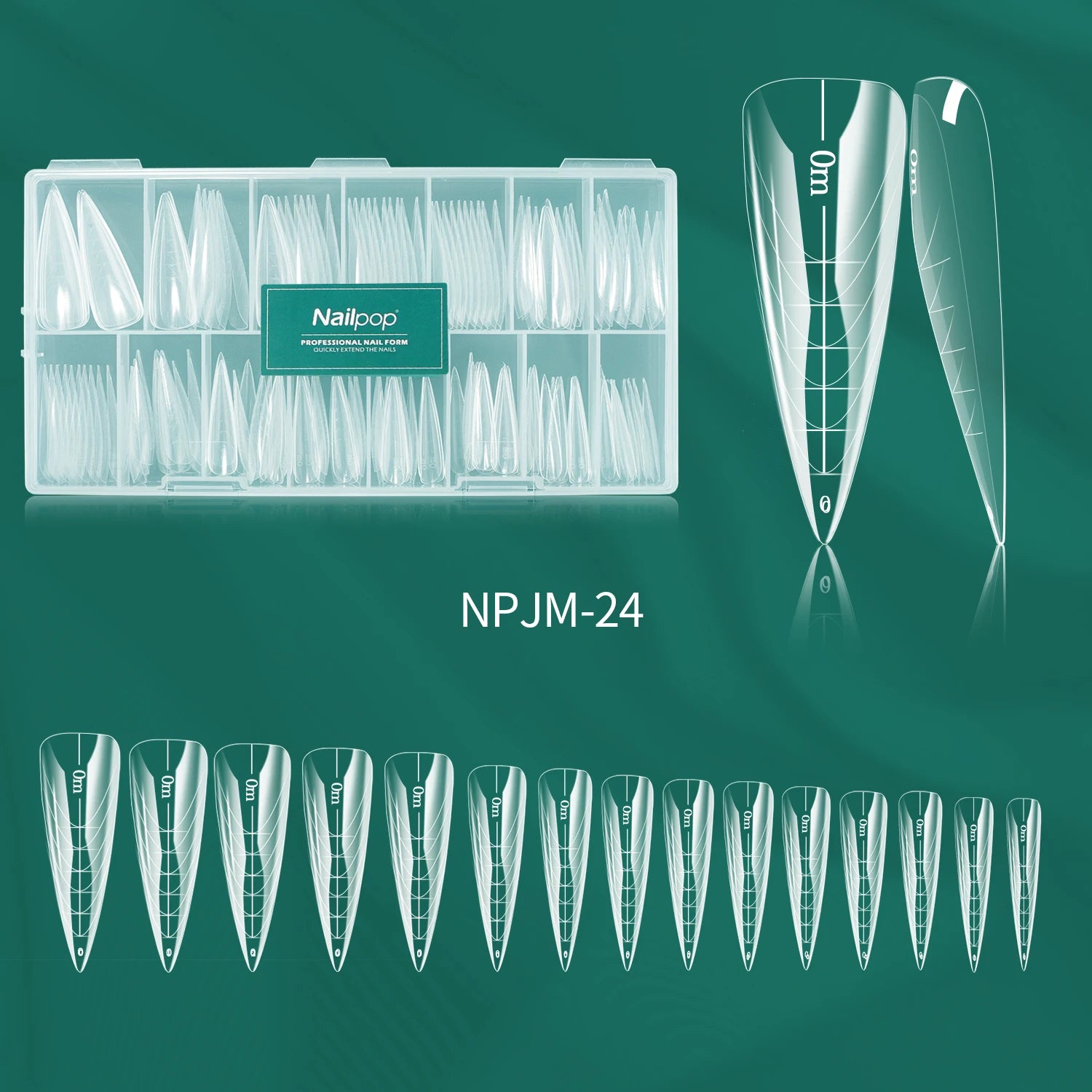 Nailpop Box Nail Dual Forms Square Coffin Quick Building Gel Mold Qme JM24-Clear 150