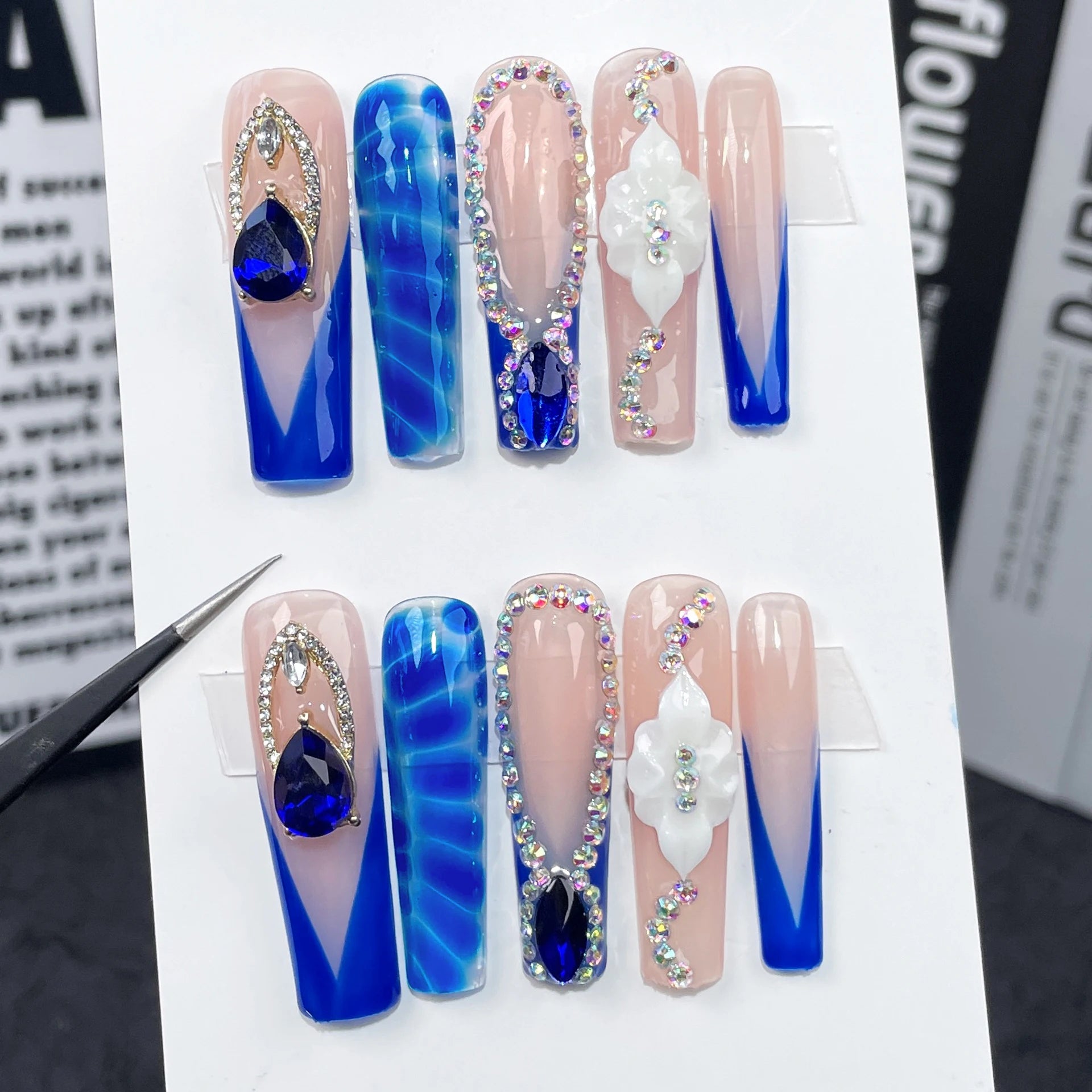 Y2K Cool Spice Girls Black Pink Long Tip Handmade Press Nails Cross Qme ZB29-S