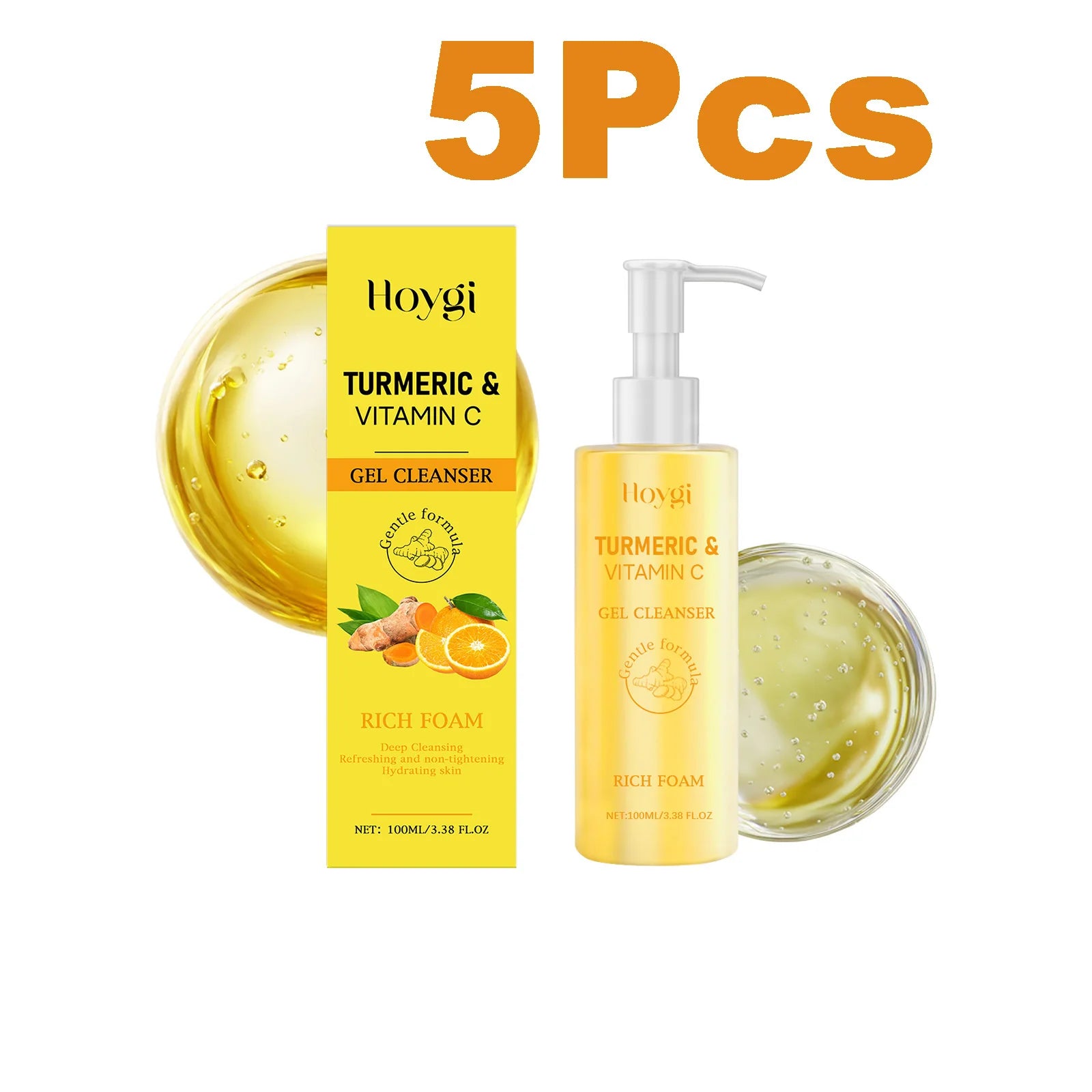 Turmeric Vitamin C Facial Cleanser Cleansing Refreshing Moisturizing for Soft Smooth Skin Purifying Brightening Facial Cleanser Qme 5 x 100ml Boxed