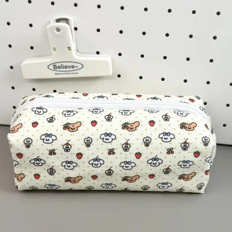 Beautiful Cartoon Animal Canvas Pencil Pouch Floral Design Zipper Bag Qme A3