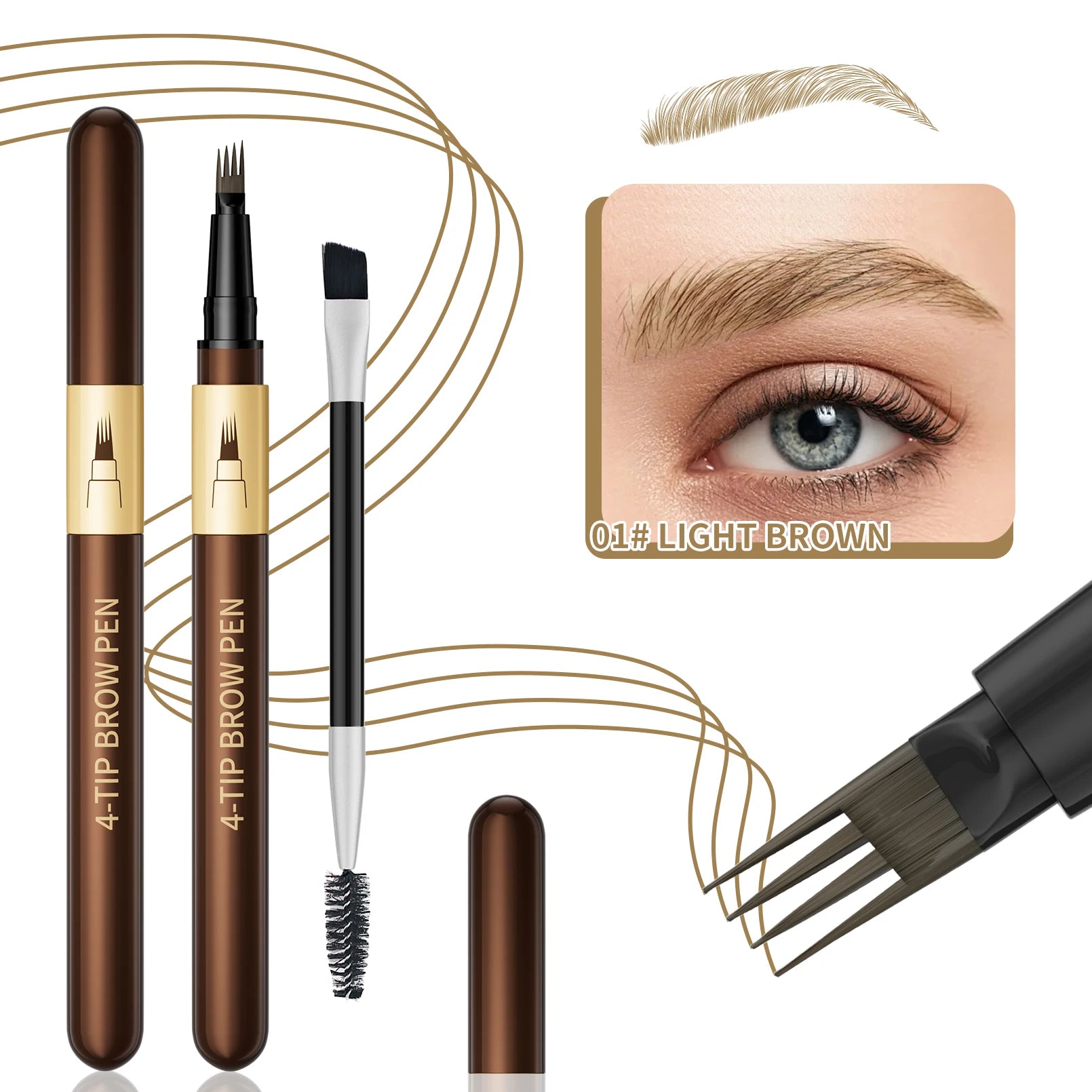 Four-pronged eyebrow pencil, four-end, long-lasting, non-smudged, water-resistant, anti-smudged eyebrow pencil Qme 9715-019-1