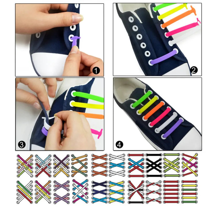 Lazy Shoelace Silicone Quick Lace Elastic Women Men No Tie Kids Adult Qme