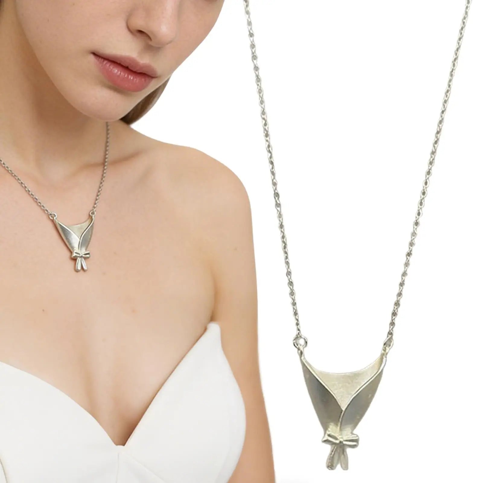 1pc Vase Necklace Fashion Neck Jewelry Flower Bouquet Pendant Chain For Girls Ladies Mothers Girlfriends Wives Holiday Birthday Qme