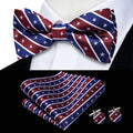 Mens Bow Tie Hanky Cufflinks Pre-tied Red White Pink Solid Floral Stripes Paisley Bowtie for Male Wedding Business Gift Qme LDLH2612