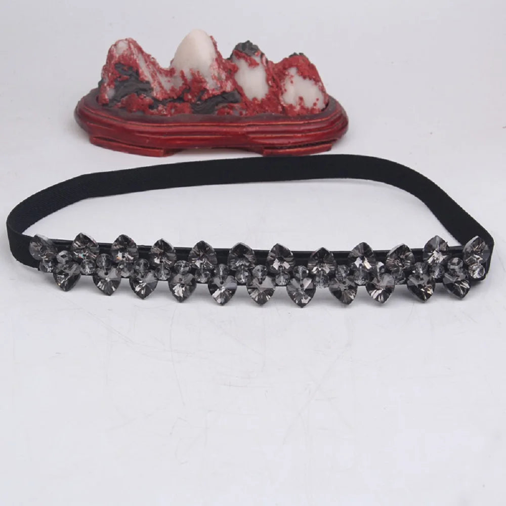 Rhinestone Shine All-match Adjustable Waistband Women Waist Belt Waist Corset Belts Crystal Elastic Belt Elastic Cummerbunds Qme black