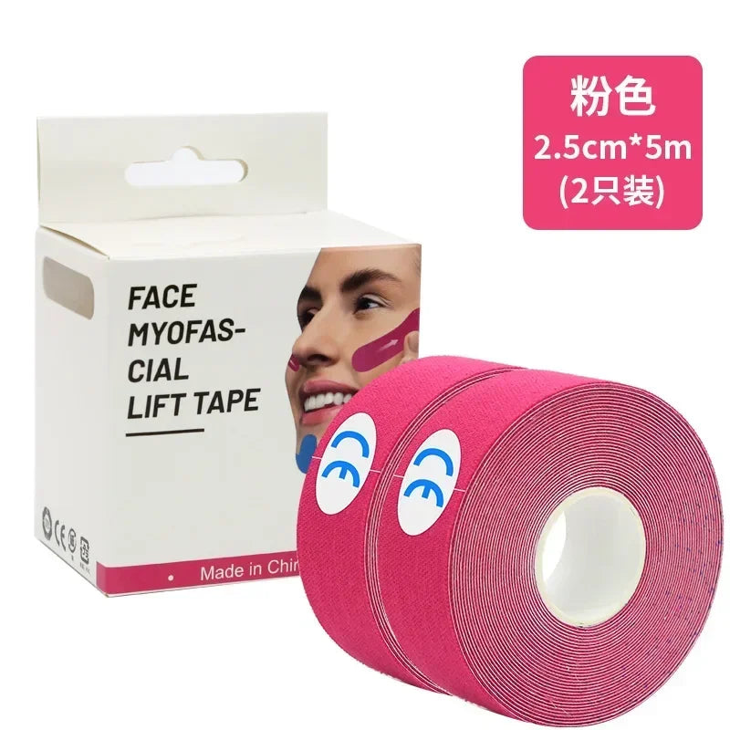 5M Kinesiology Tape Face V Line Neck Eyes Lifting Wrinkle Remover Qme 2Pcs Pink