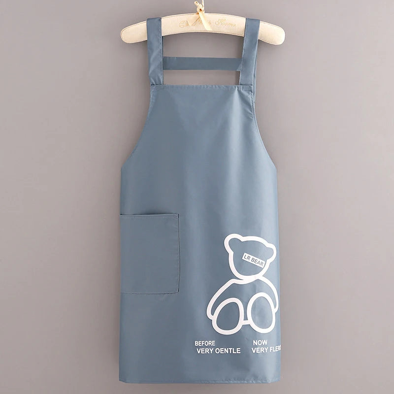 Apron Kitchen Household Waterproof Oil-proof Waist Can Be Fixed Logo Qme BLUE
