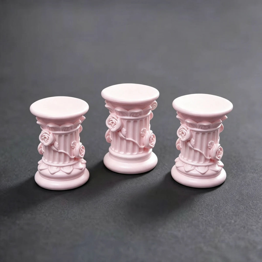 3pcs Roman-Style Columns, Miniature Model Pillars, Sandscape Ornaments, Desktop Decorations, Scene Shooting Props Qme pink