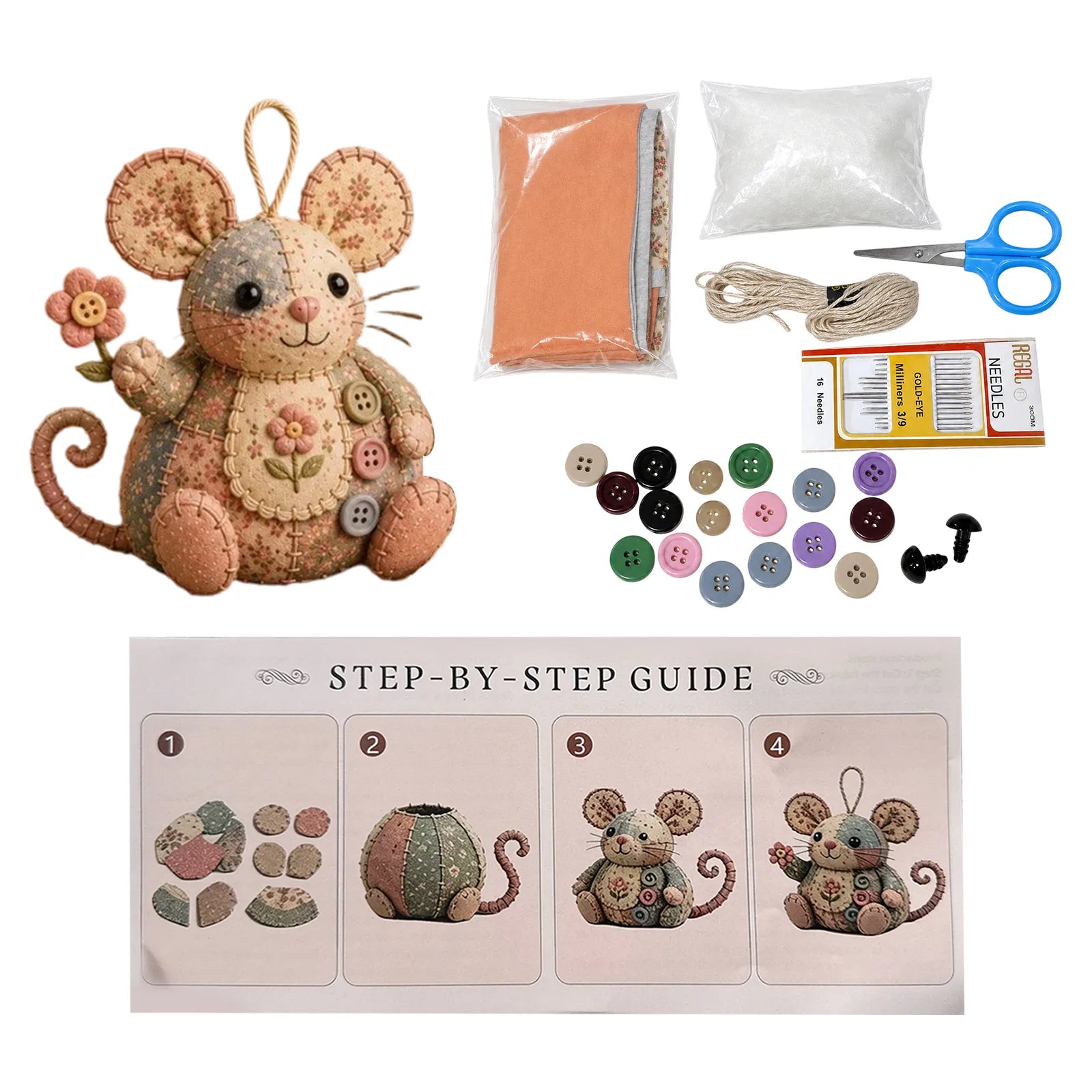 Handmade Patchwork Mouse DIY Sewing Craft Set for Adults and Beginners Cute Home Decoration Unique Holiday Gift Qme B One Size