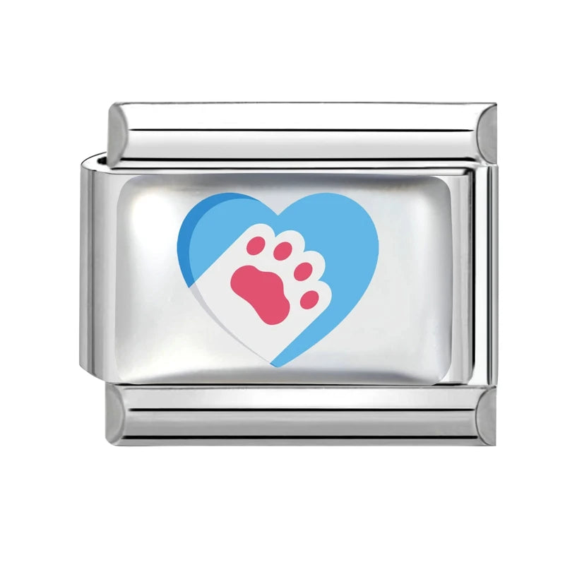 Blue Pink Heart Cute Cats Paw Dog Claw Print Series Italian Charm Links Fit 9mm Stainless Steel Bracelet DIY Making Gift Qme Style 5