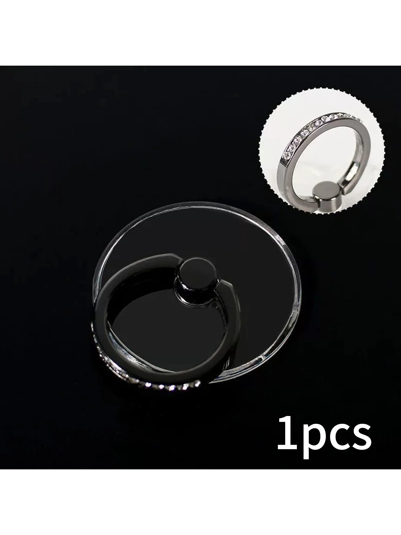Round Diamond-encrusted Transparent Crystal Decorative Ring Buckle Qme black