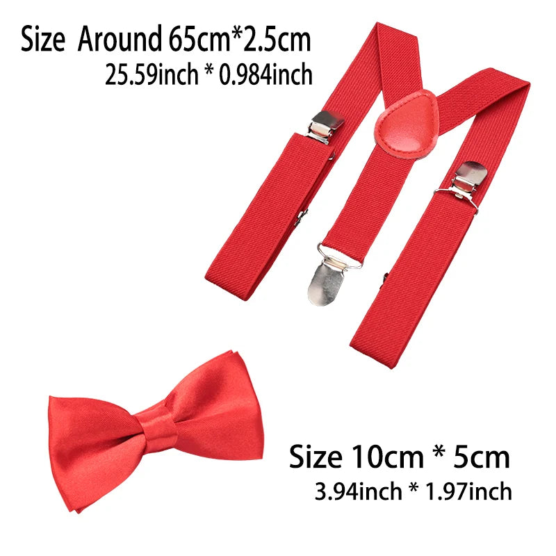Kids Suspenders for Pants Bowtie Set Matching Tuxedo Suit Boy Girl Childs Black Adjustable Y-Back Brace Belt Wedding Accessories Qme